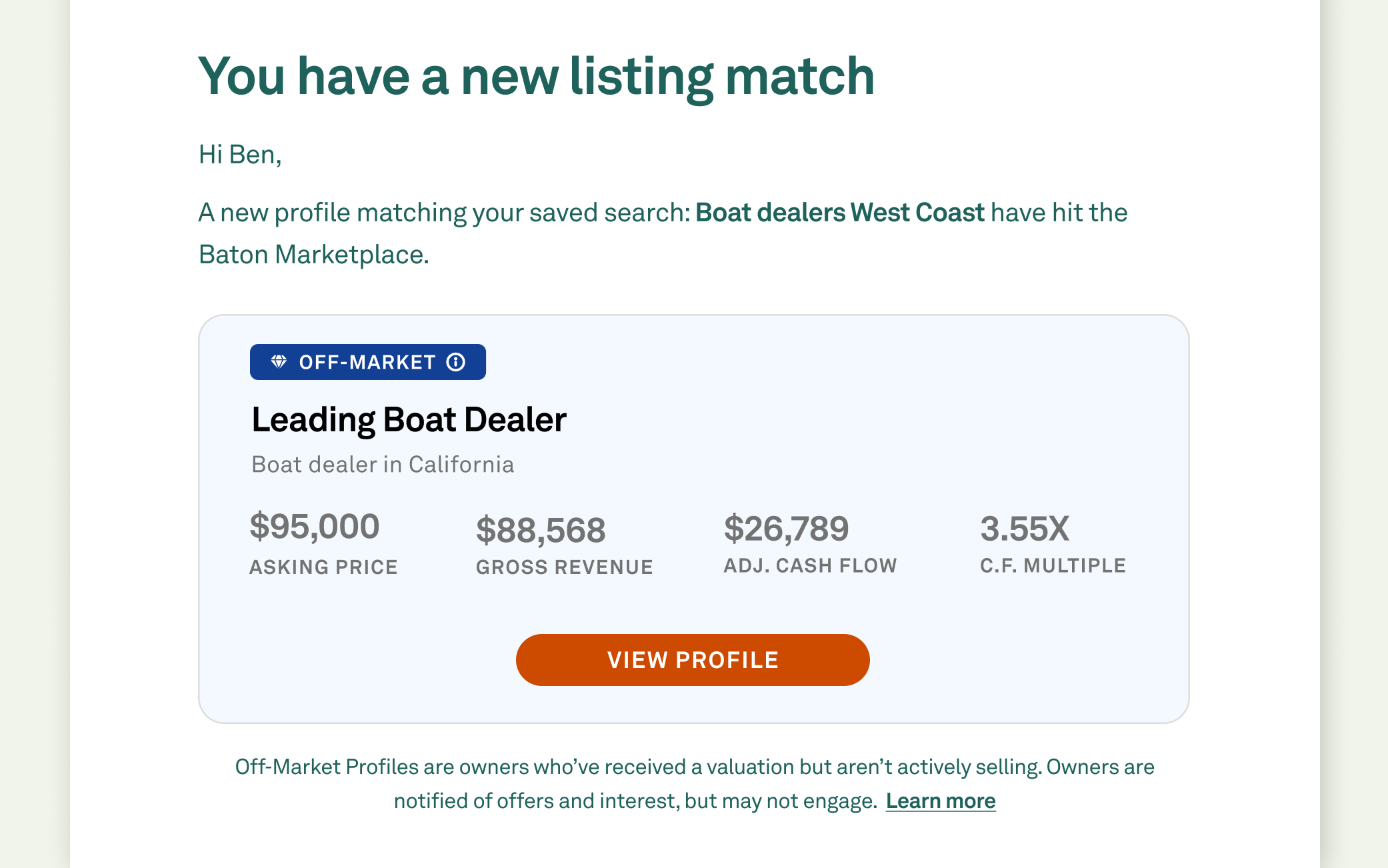 Off-Market Profiles Alert